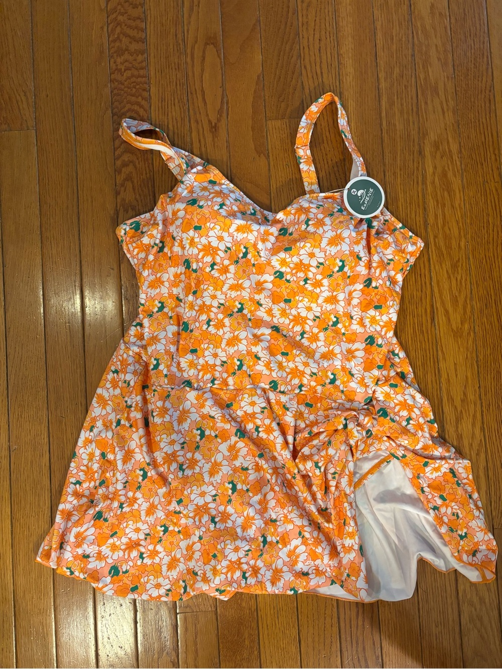Orange Floral One piece bathing suit with Built-In Liner